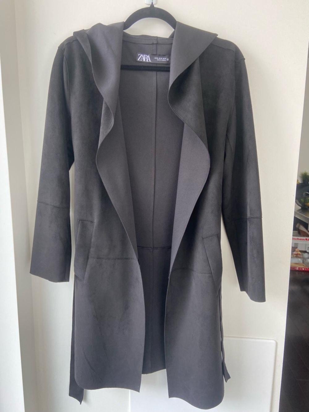 Zara Faux Suede Hooded Wrap Coat XS